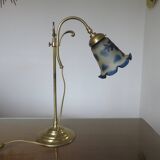 Art Nouveau style lamp, Vianne glassware and brass