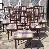 Set of 6 chairs in lacquered wood and fabric