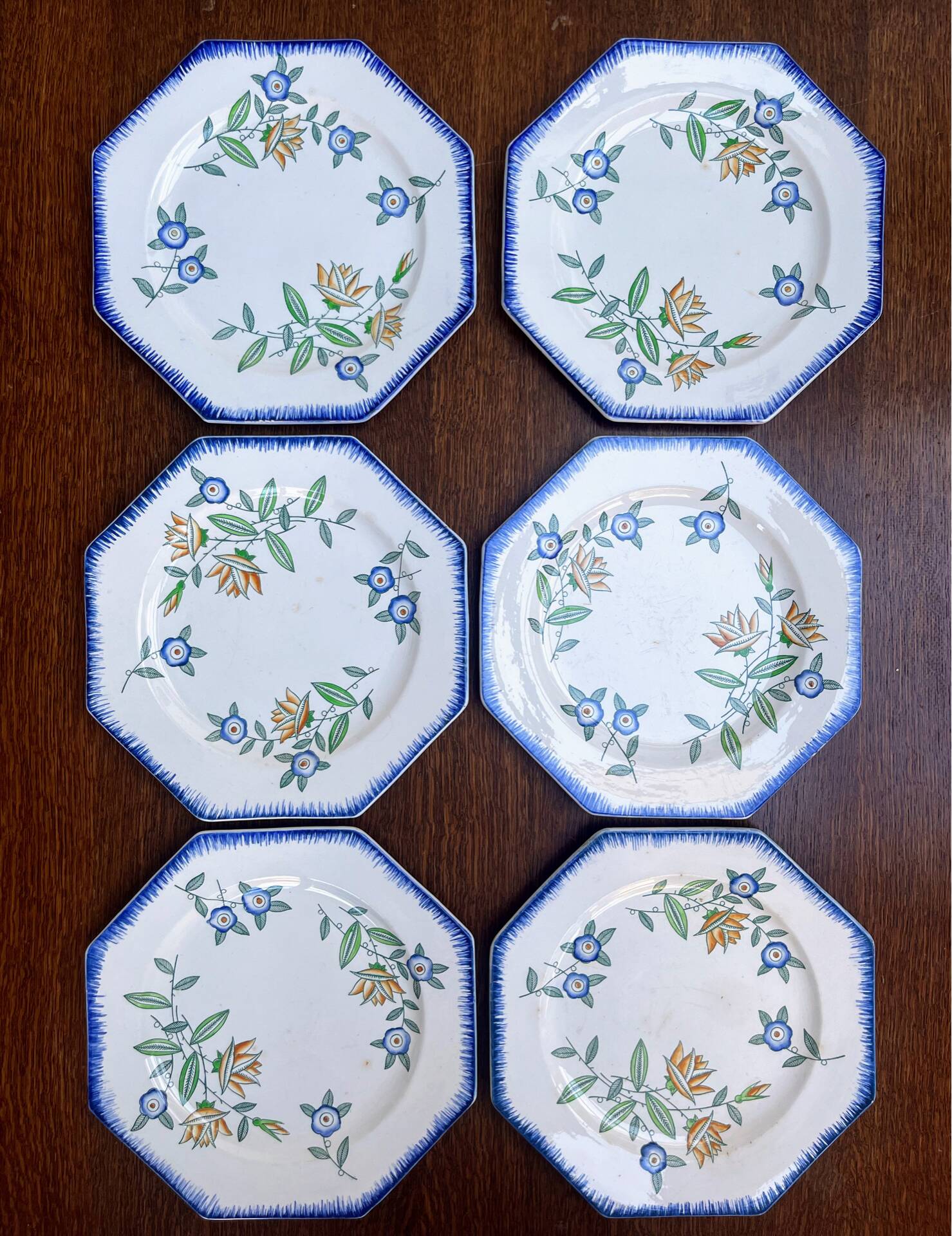 Set of 6 antique octagonal plates Longwy – Old Longwy