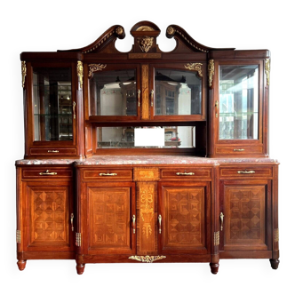 Louis XVI style library buffet in mahogany, marquetry and gilded wood circa 1880