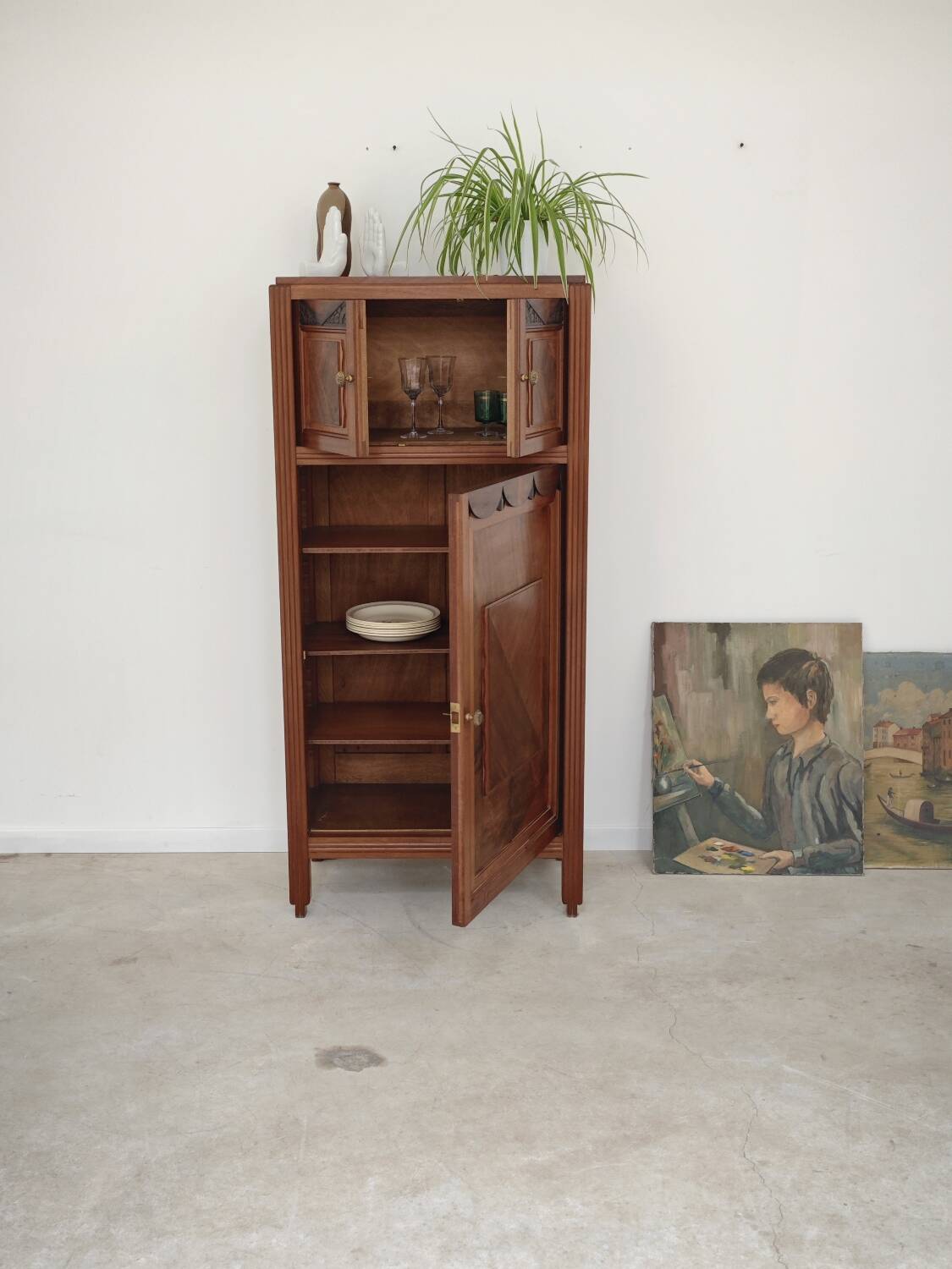 Antique wooden gramophone sideboard Art Deco France 1950