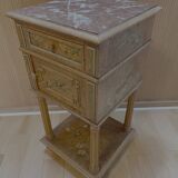 Late 19th century bedside table in painted maple burl, marble top