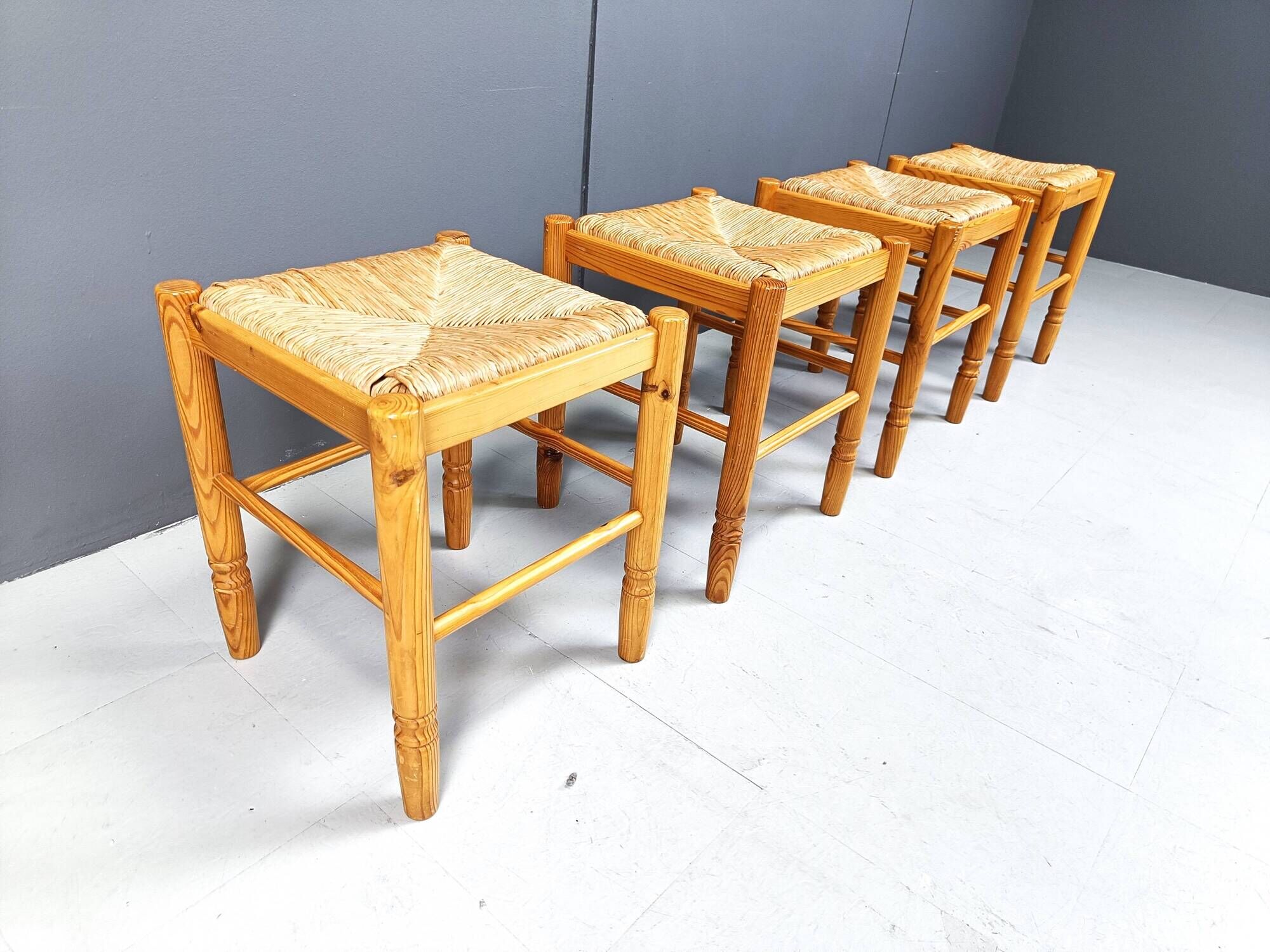 Vintage wicker stools - set of 4, 1960s