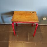 School desk in oak and red metal 1960