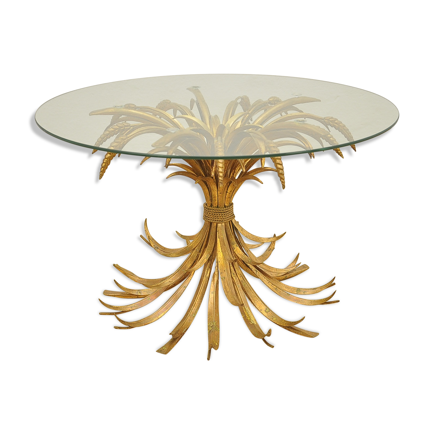 Hollywood Regency Coffee Table with Golden Wheat Frame, 1970s