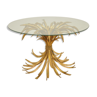 Hollywood Regency Coffee Table with Golden Wheat Frame, 1970s