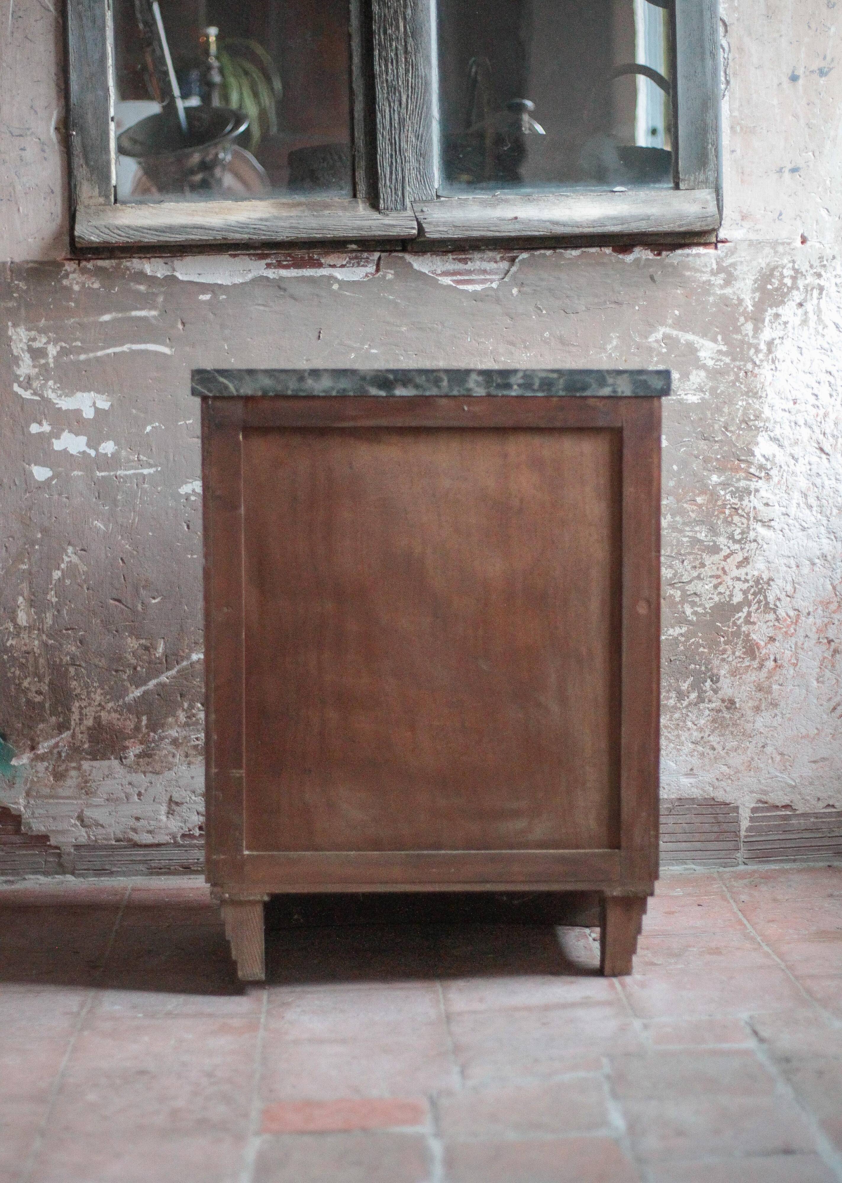 Art Deco nightstand, bedside table in wood and black marble, side table