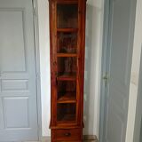 Mahogany column showcase, 1 glass door, 1 drawer, 5 wooden shelves