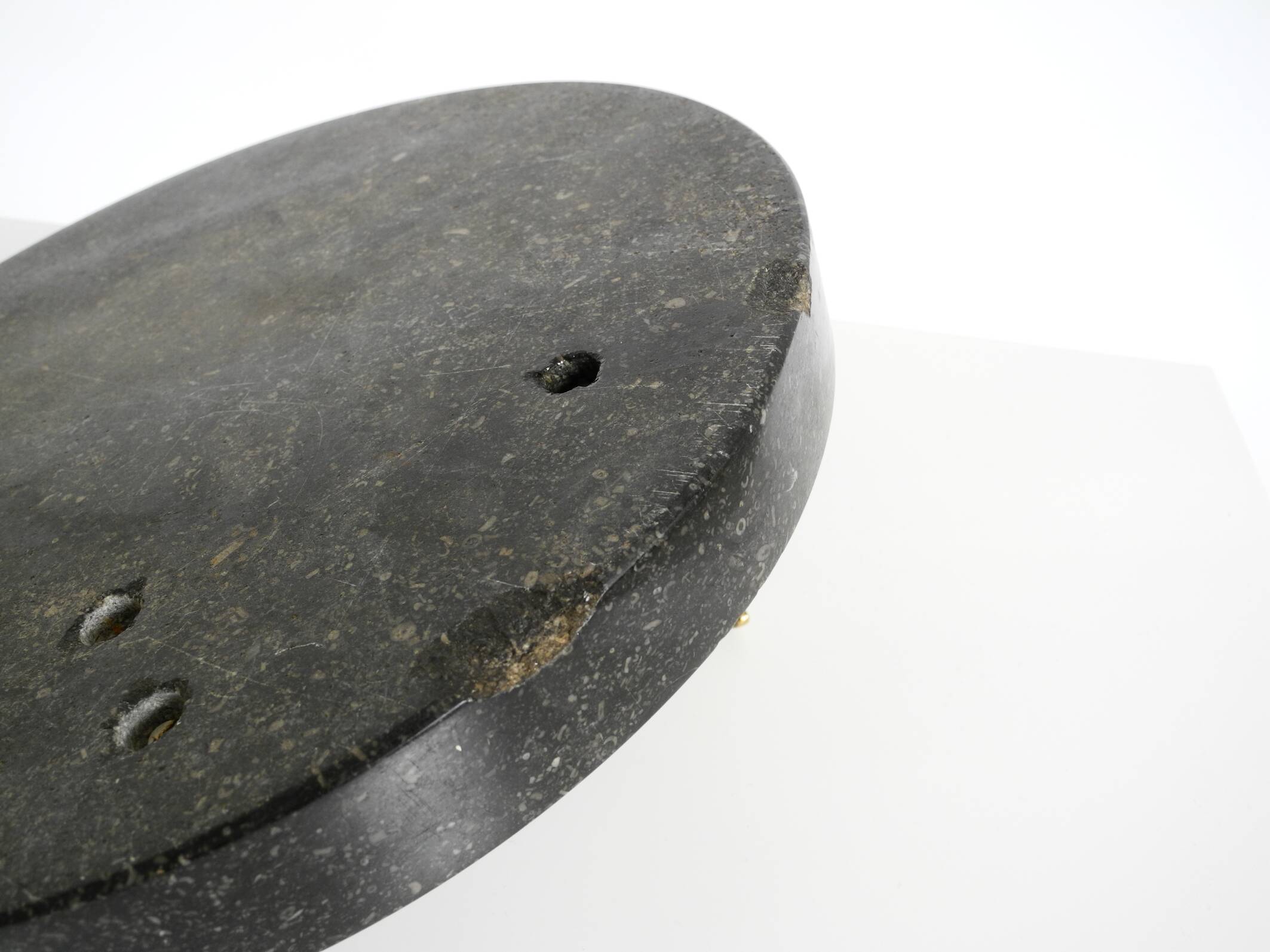 Beautiful, large black granite valet tray featuring a brass peacock, circa