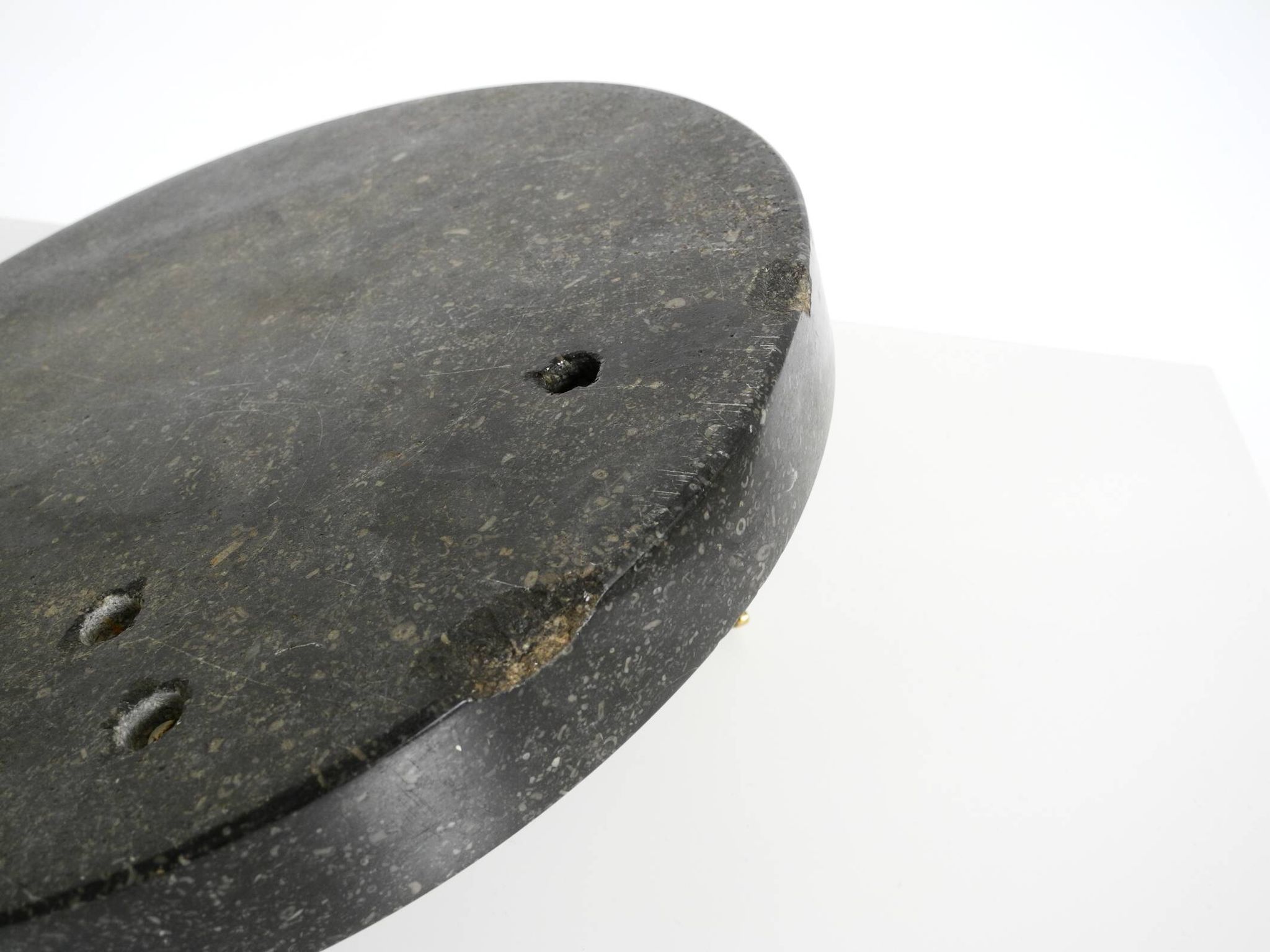 Beautiful, large black granite valet tray featuring a brass peacock, circa