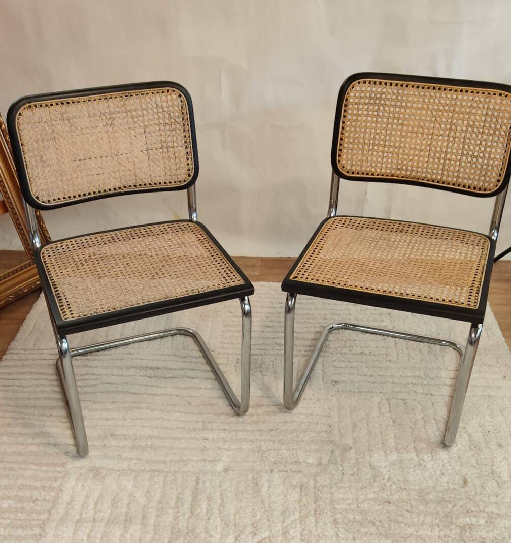 Chaise Cesca B32 noire de Marcel Breuer estampillée, Italie