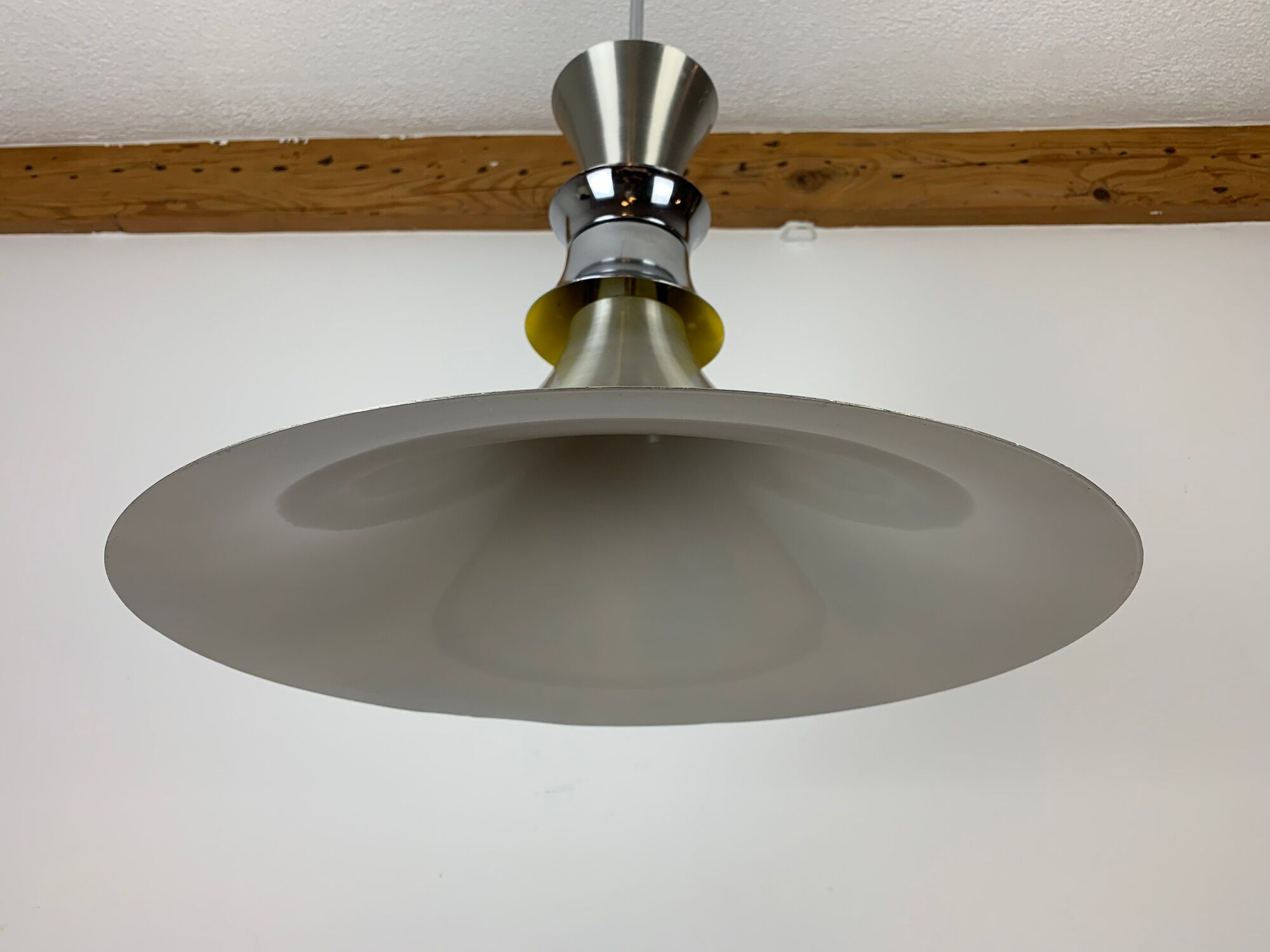 Scandinavian space age pendant lamp by Bent Nordsted for Lyskaer brushed steel 70s