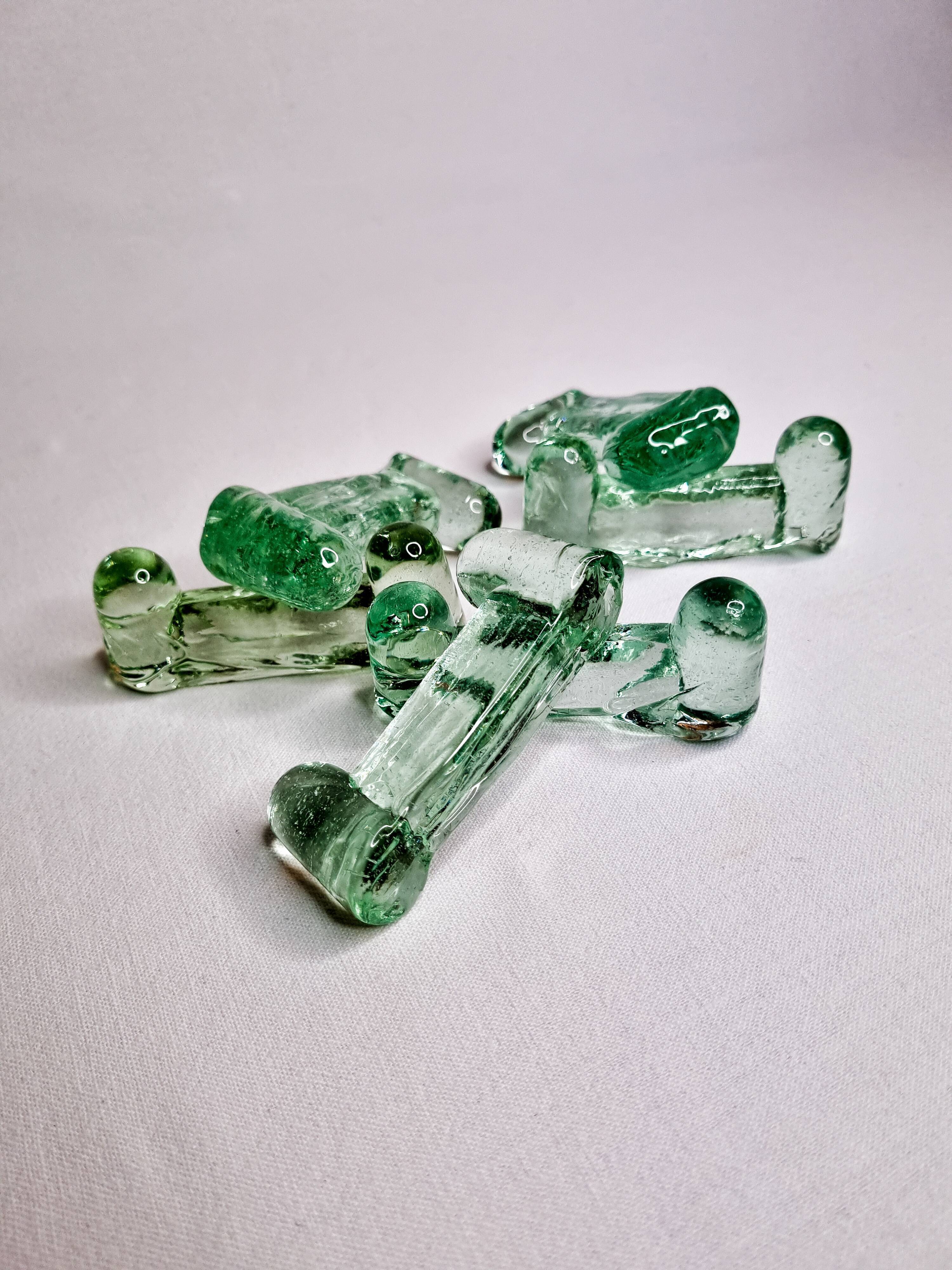 Set of six water glass knife holders from the Biot glassworks, signed
