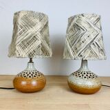 Pair of lamps sandstone lampshade wool workshop 7 suns by Bernadette Ver Eecke Scherrer