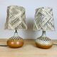 Pair of lamps sandstone lampshade wool workshop 7 suns by Bernadette Ver Eecke Scherrer