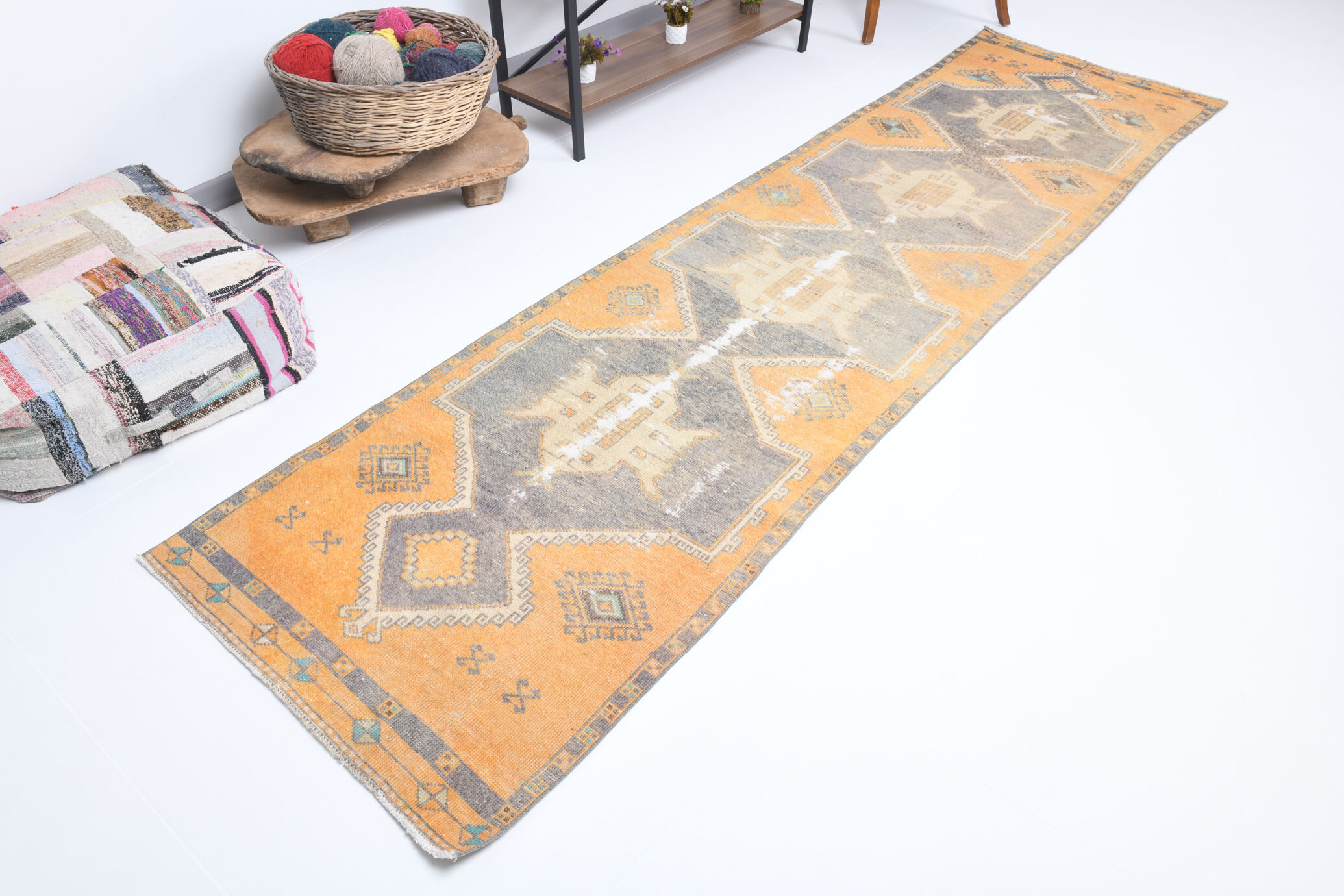 3x11 orange vintage runner rug, 88x341cm