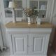 Louis Philippe style sideboard with pearl gray patina, 2 doors, drawers, wooden top.