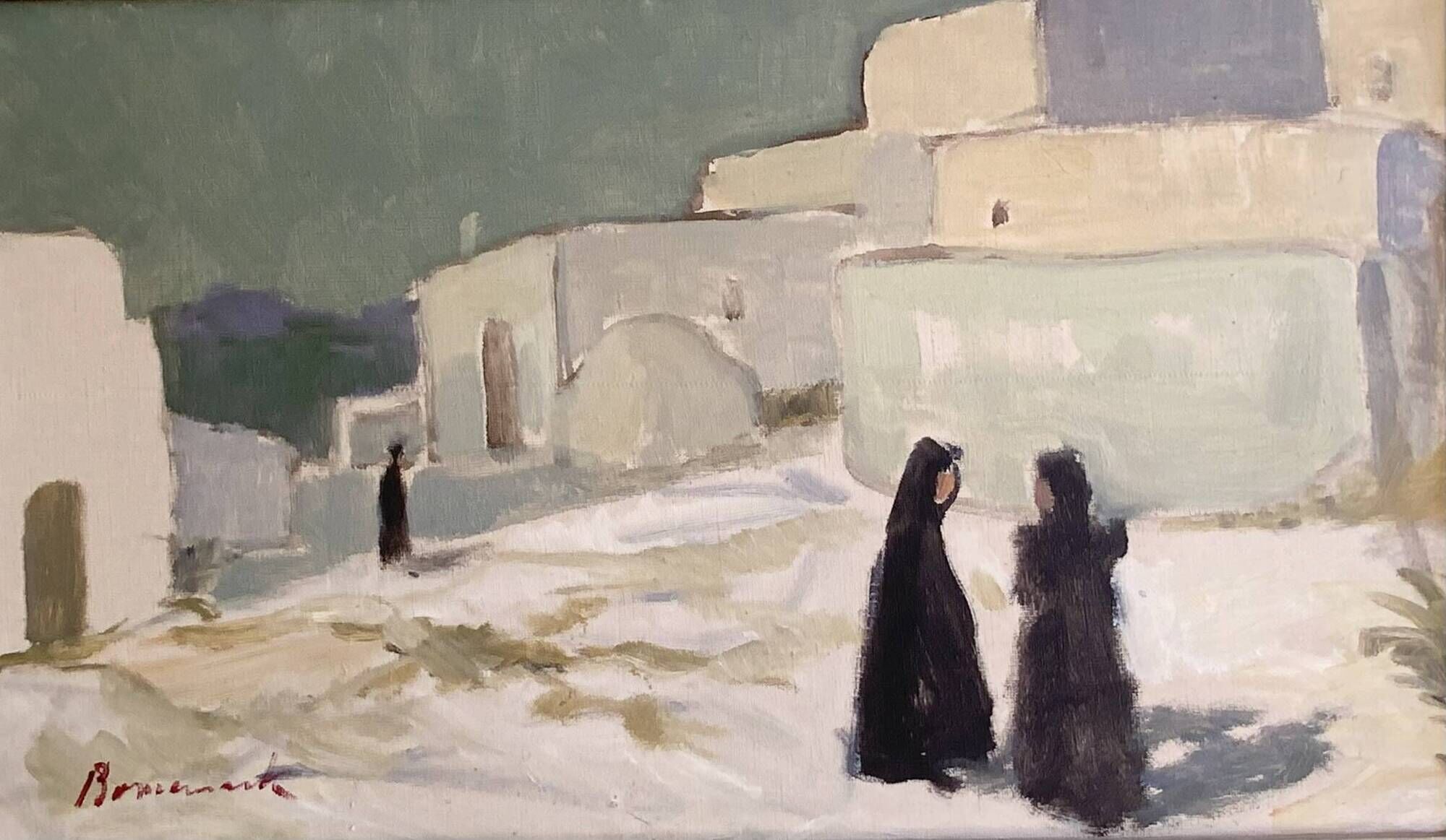 Vintage Swedish modernist oil on canvas "Ibiza" by Uno Bornemark 1953