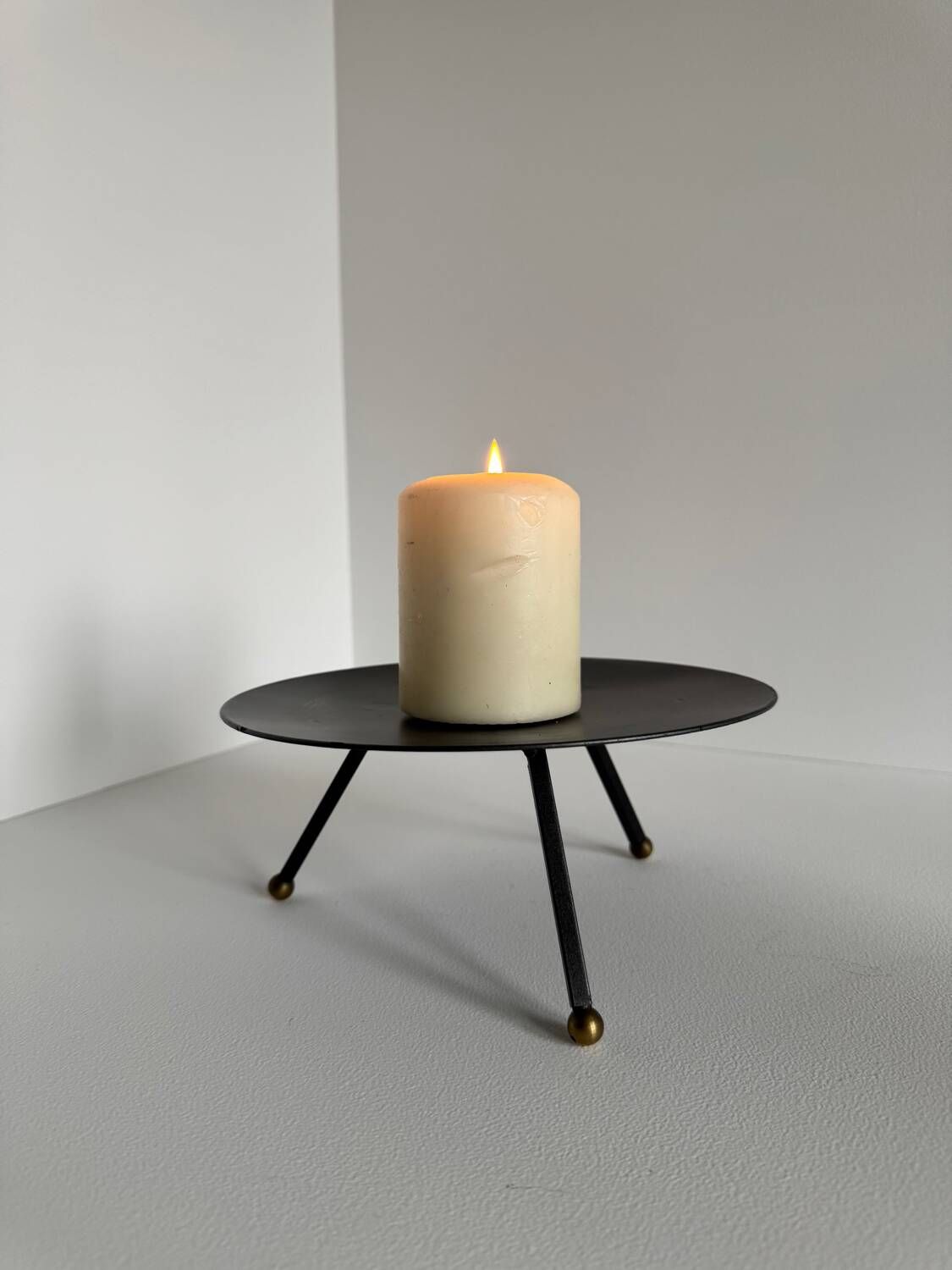 Vintage Modernist Large Sized Black Metal Candle Holder