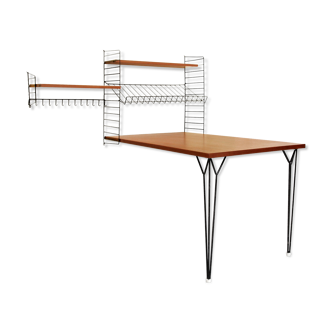 Teak wall unit by Nisse Strinning for String AB Sweden with Table, 1960s