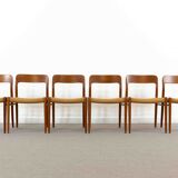 Set 6 Teak and Paper Cord Dining Chairs by Niels O. Moller, Model 75