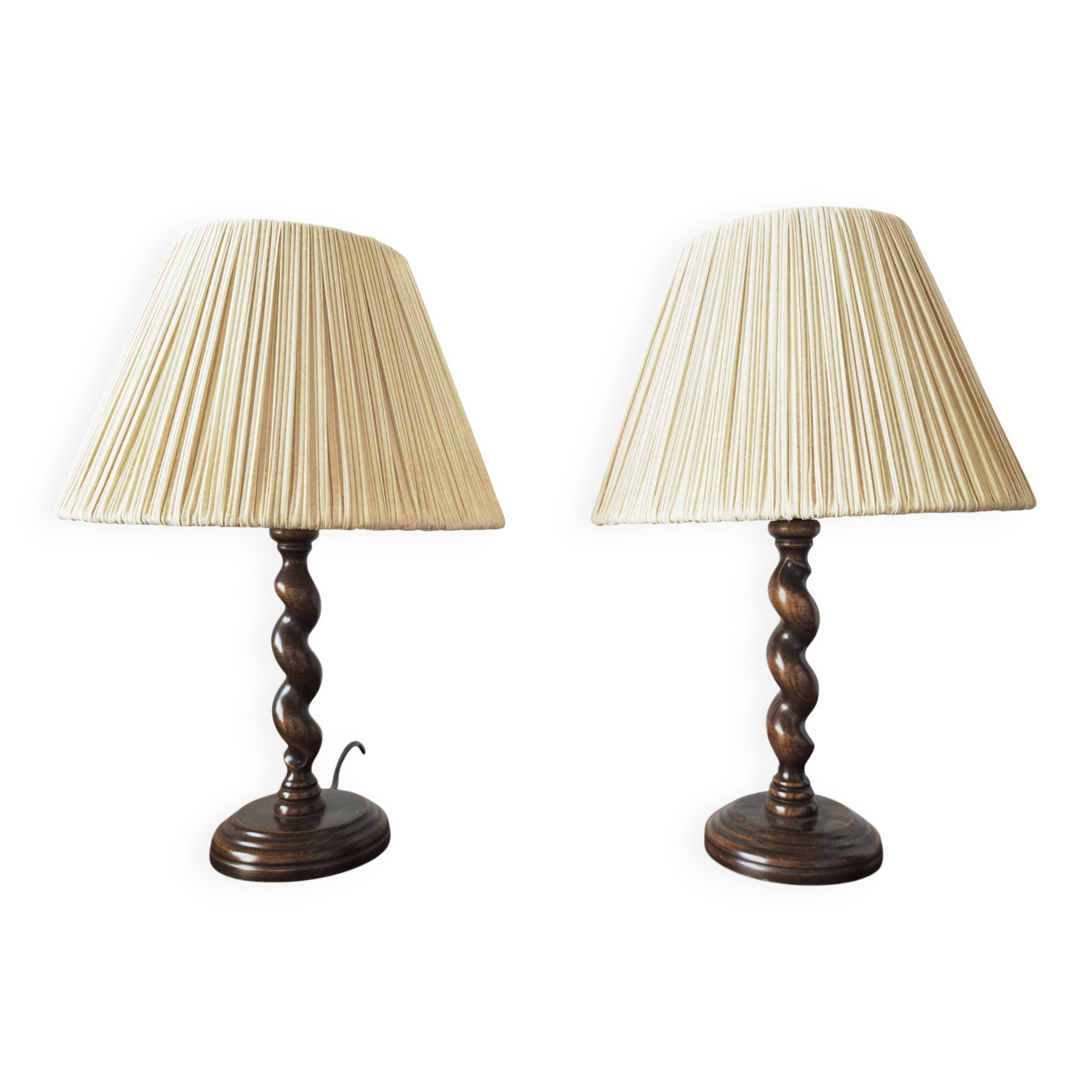 Paire de lampes vintage en bois tourné