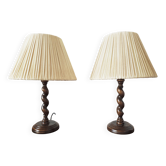 Pair of vintage turned wooden lamps