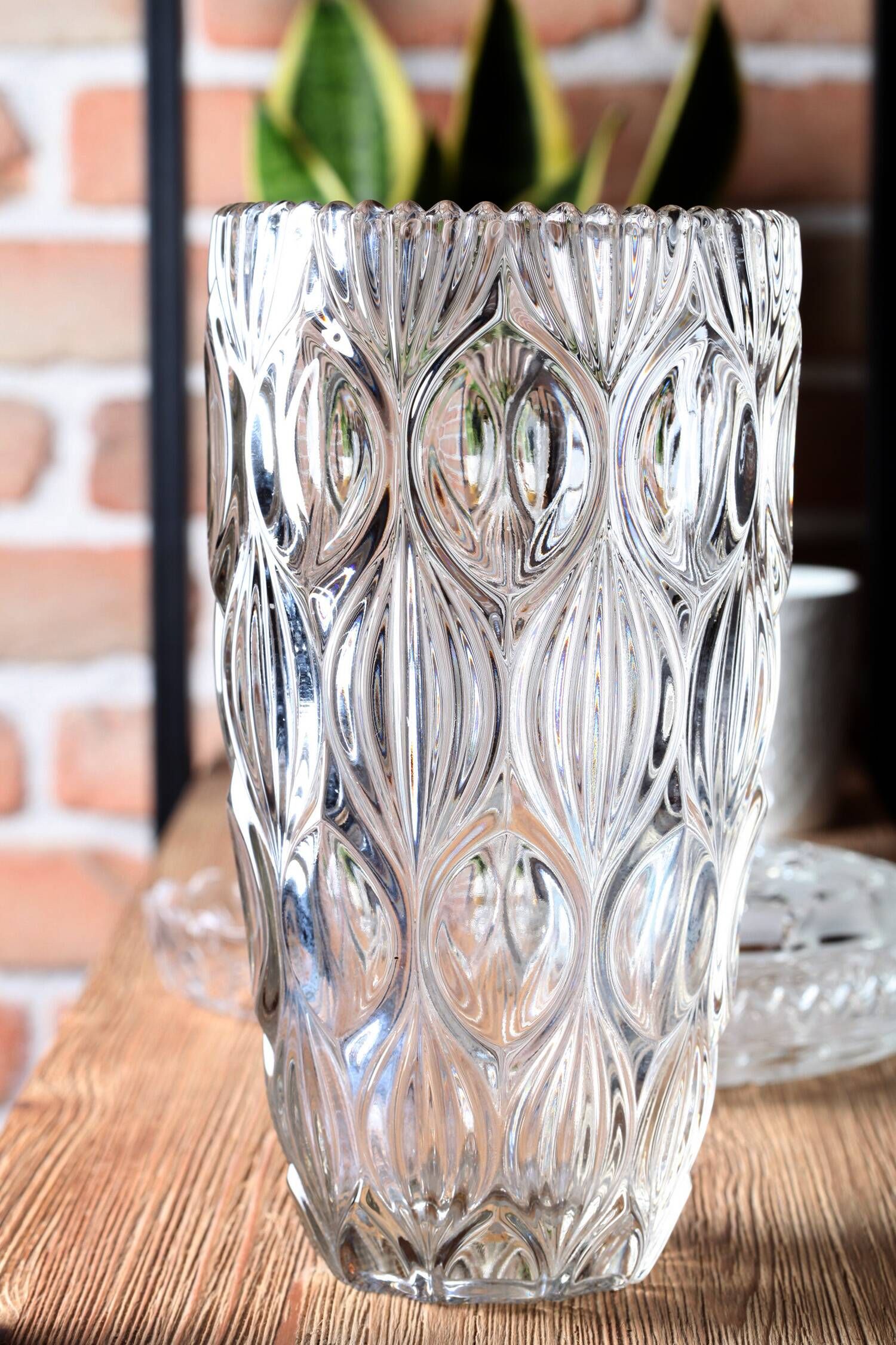 Vintage Clear Heavy Glass Vase by Rudolfova Huť / Czech Republic / 1960s