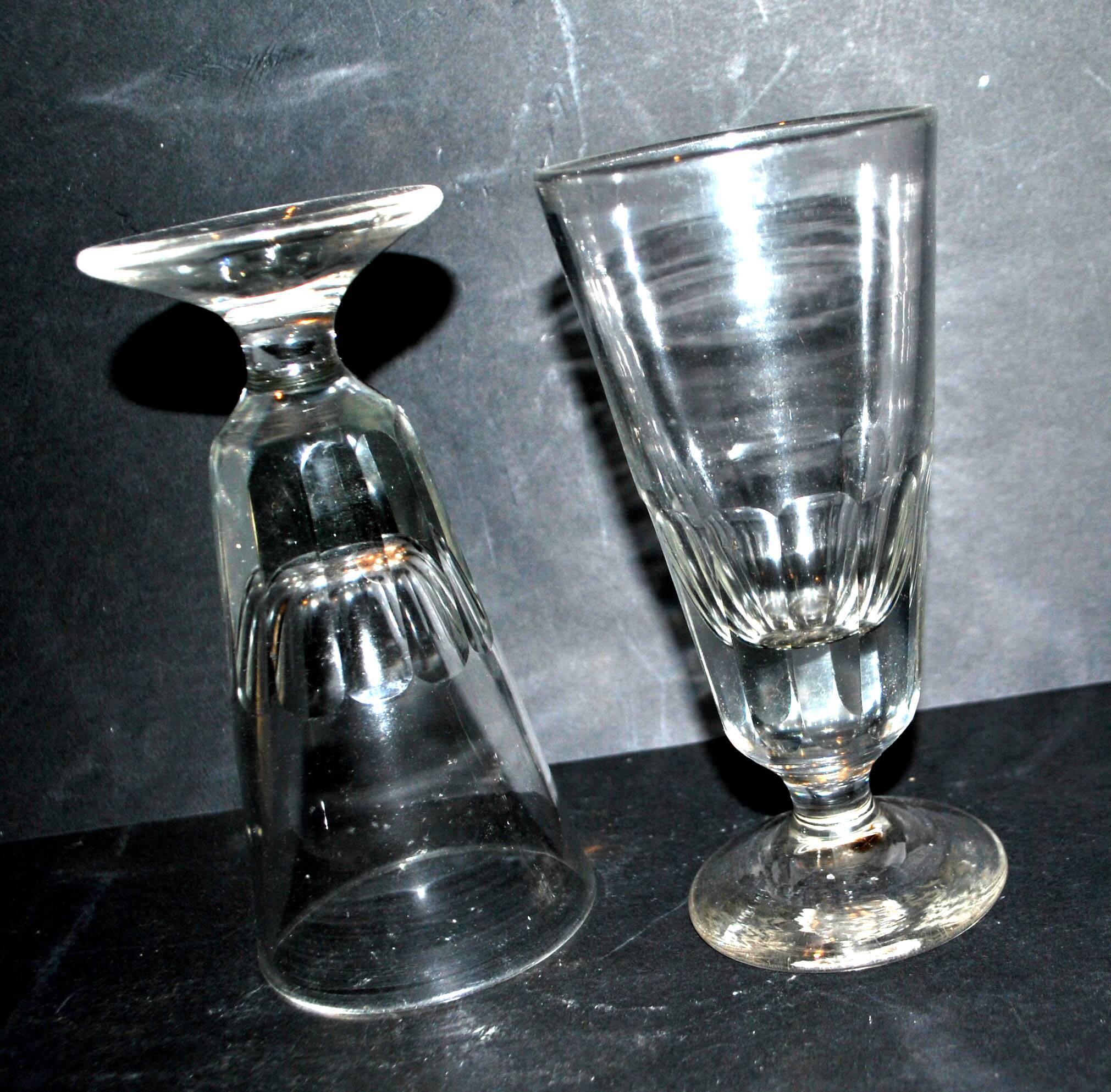 Antique Mazagran Bistro coffee glasses from 1900 in thick, cut blown glass