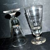 Verres à café de Bistrot Mazagran ancien 1900 en verre soufflé épais et taillé