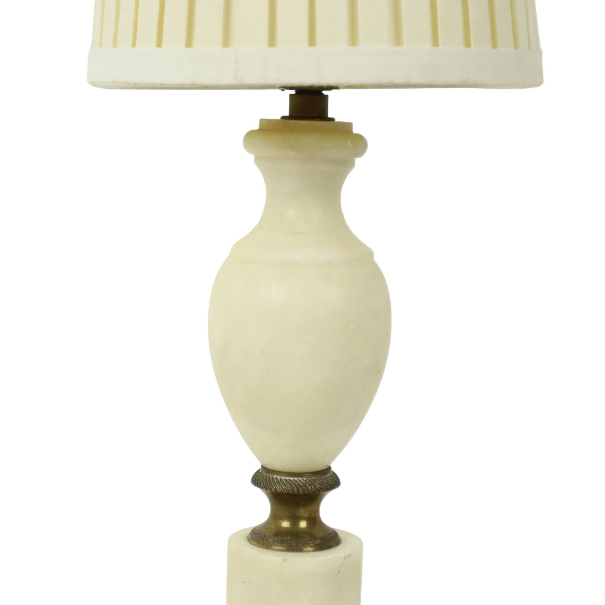 Vintage Empire Alabaster Brass Table Lamp White Lampshade 38cm