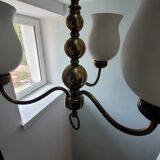 Lustre 3 feux en laiton et opaline