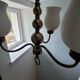 Three-light brass and opaline chandelier