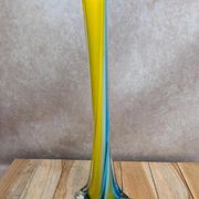 Vintage glass vase in blue and yellow Murano style.