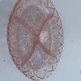 Aperitif servant in pink glass, embossed patterns, vintage