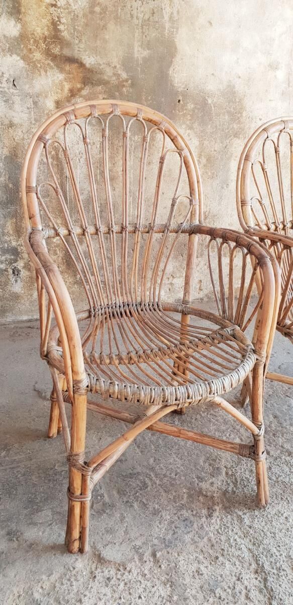 Three vintage rattan chairs
