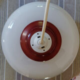 Suspension opaline blanche décor orange années  70
