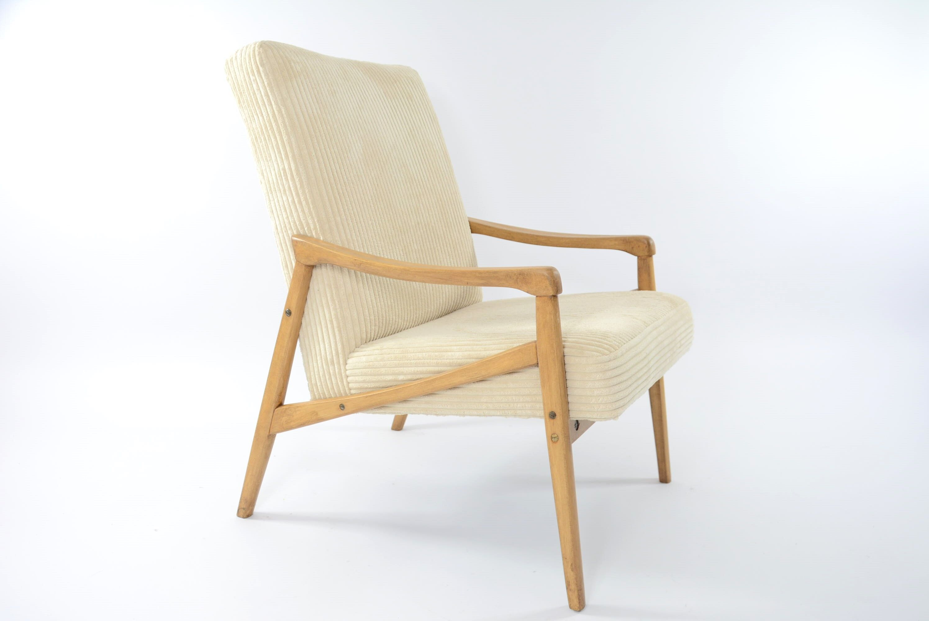 Fauteuil Pen velours côtelé crème