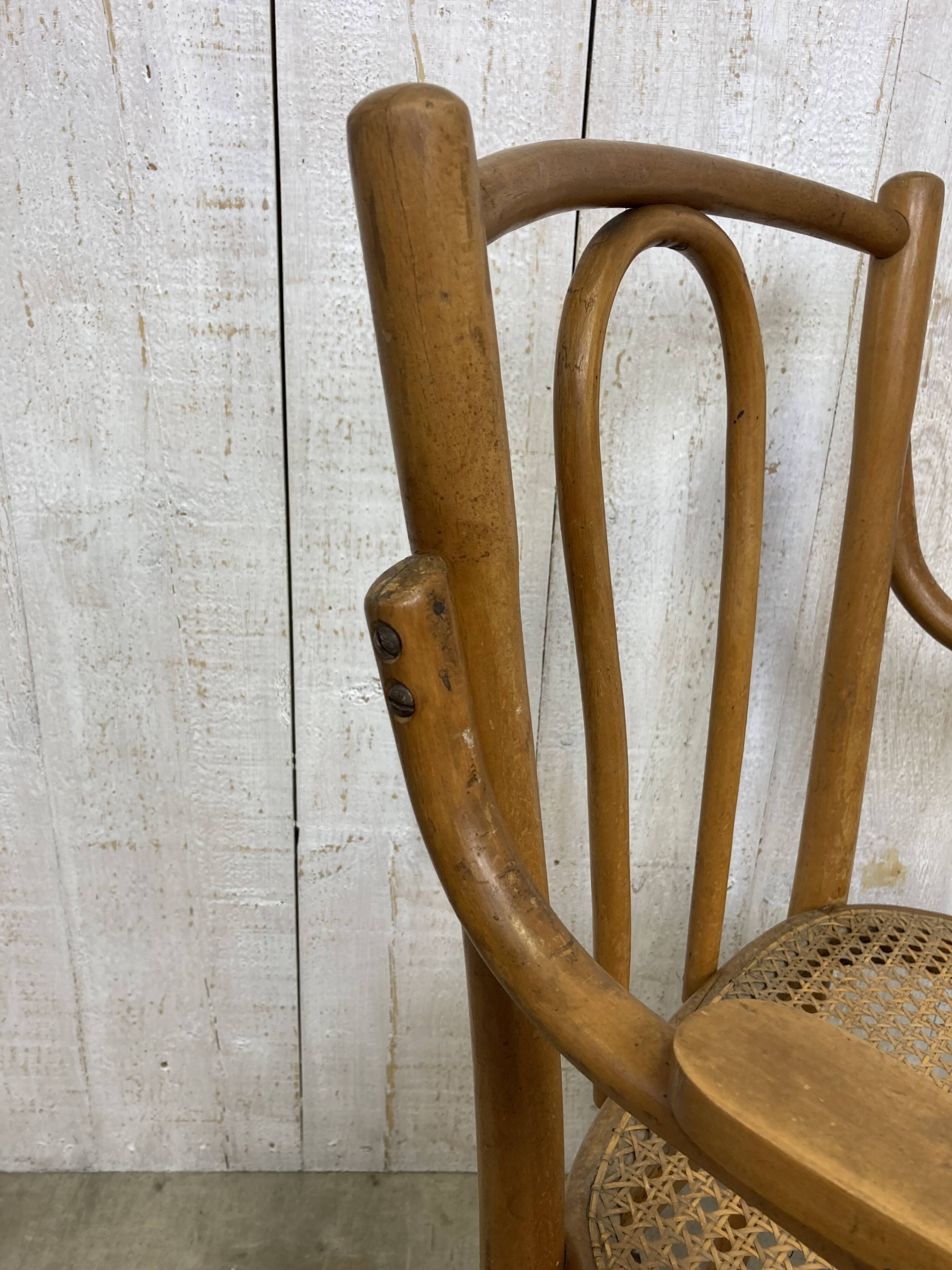 Curved wood and cane armchair