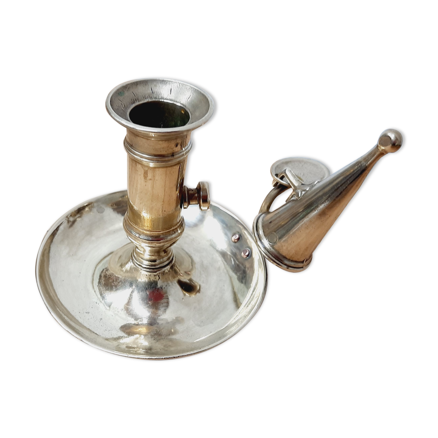 Cellar rat candle holder and brass extinguisher