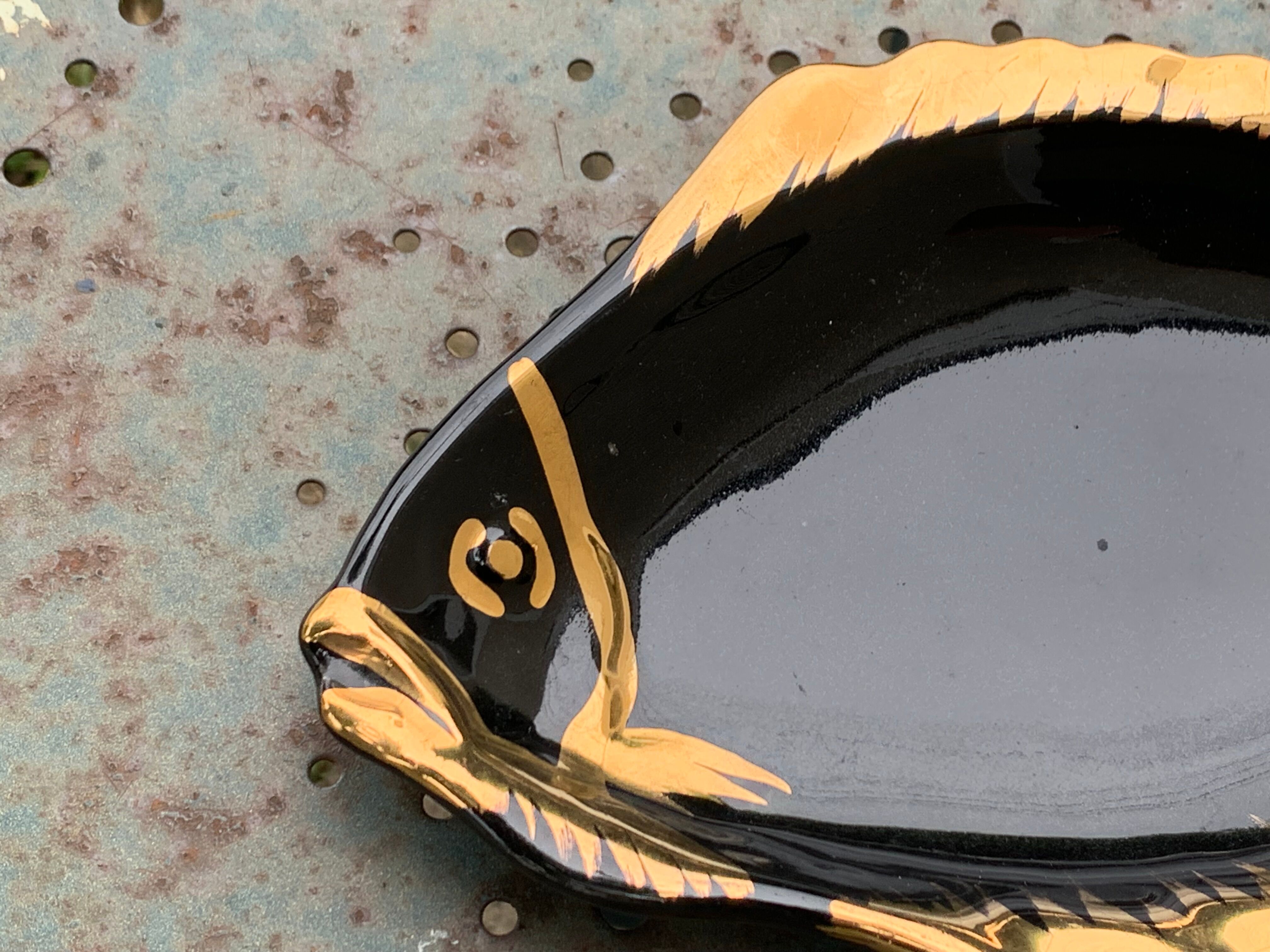 Empty pocket, small dish Fish, glazed ceramic, slip, VALLAURIS style, vintage