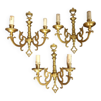 3 bronze sconces Dore Louis XVI