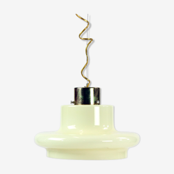 Midcentury ceiling light in cream opaline & brass, 1960s