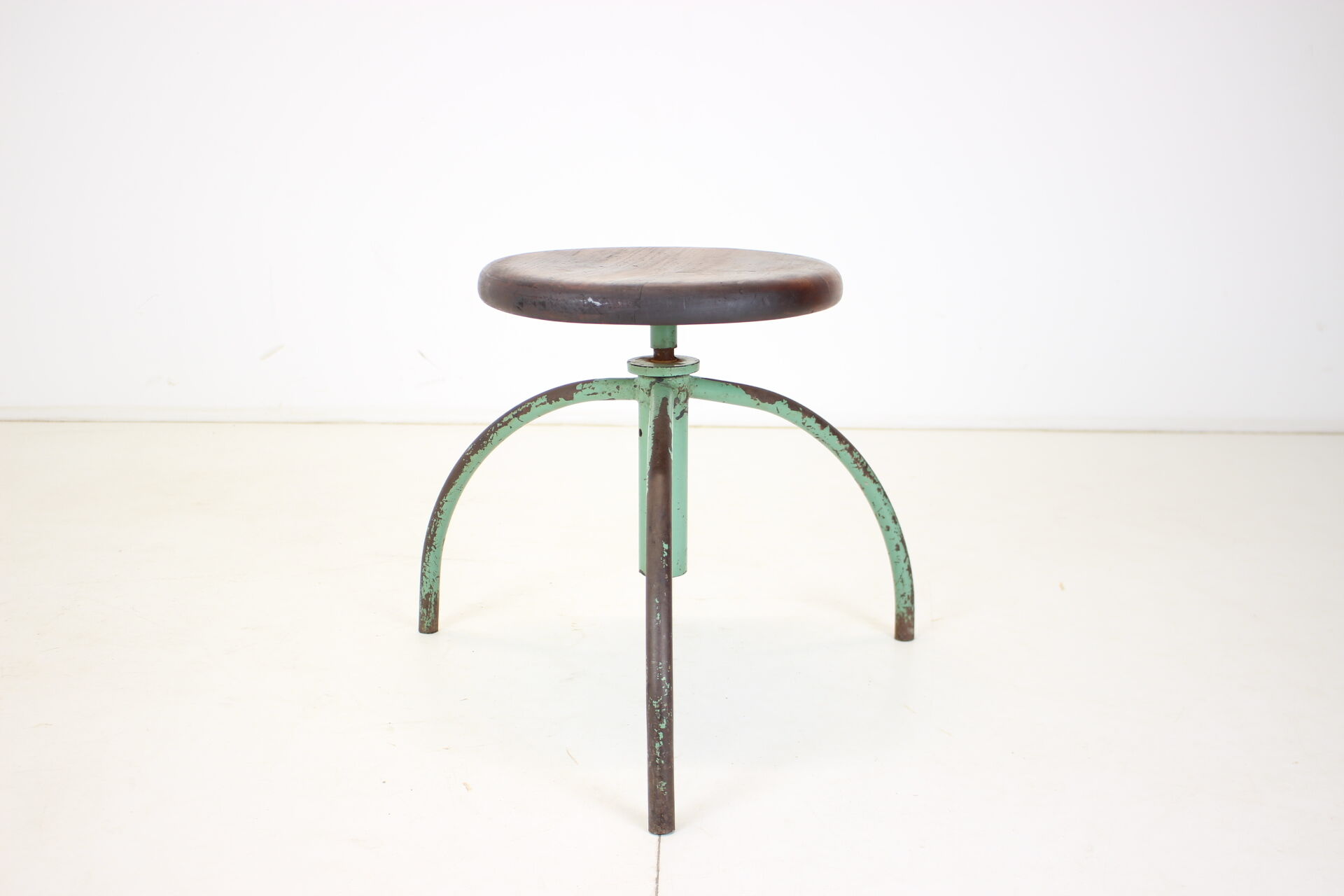 Vintage adjustable industrial stool with patina, 1950s