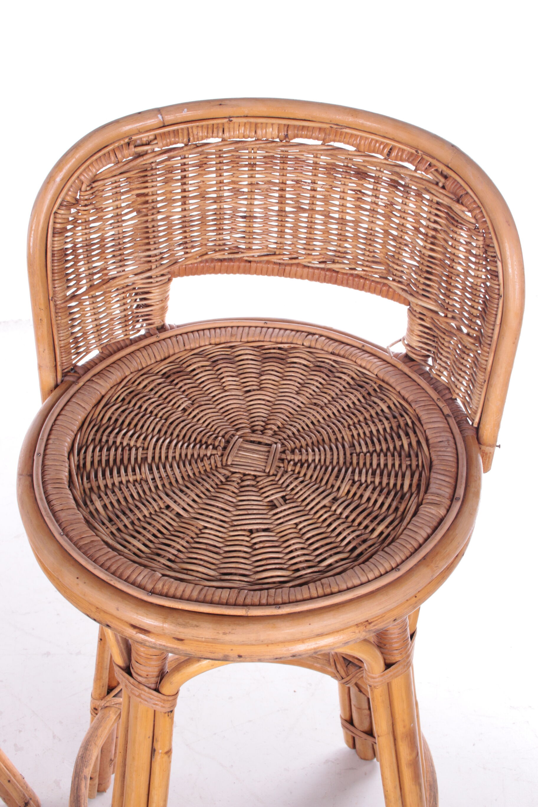 Vintage Rattan Swivel Bar Stool Set, 1950s