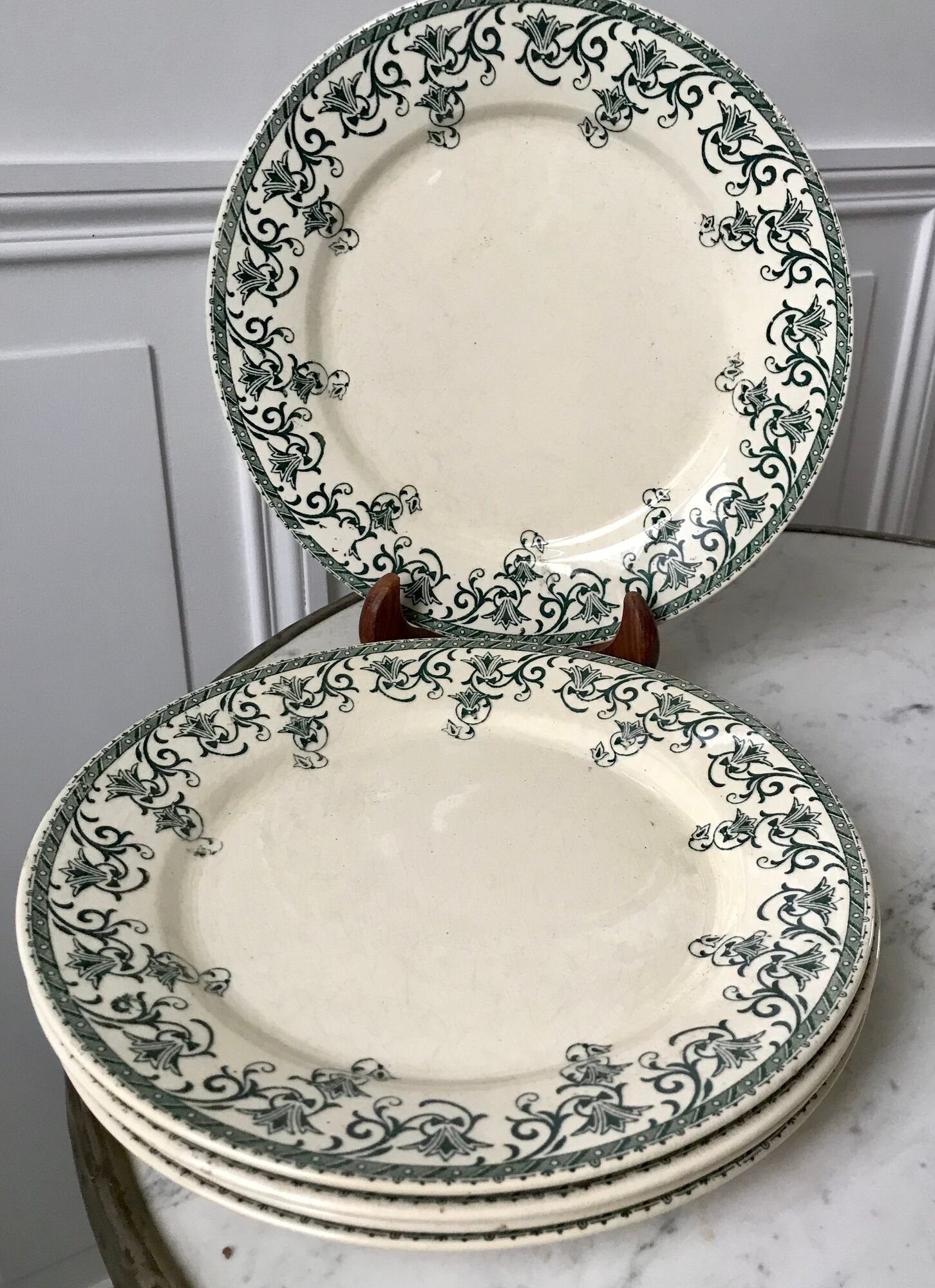 lot of 5 flat plates Terre de Fer Digoin Sarreguemines model "Suzanne" late nineteenth