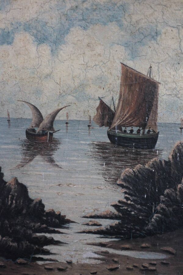 Peinture ancienne, peinture marine, tableau encadré, peinture murale,bateau