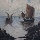 Old painting, marine painting, framed painting, wall painting, boat
