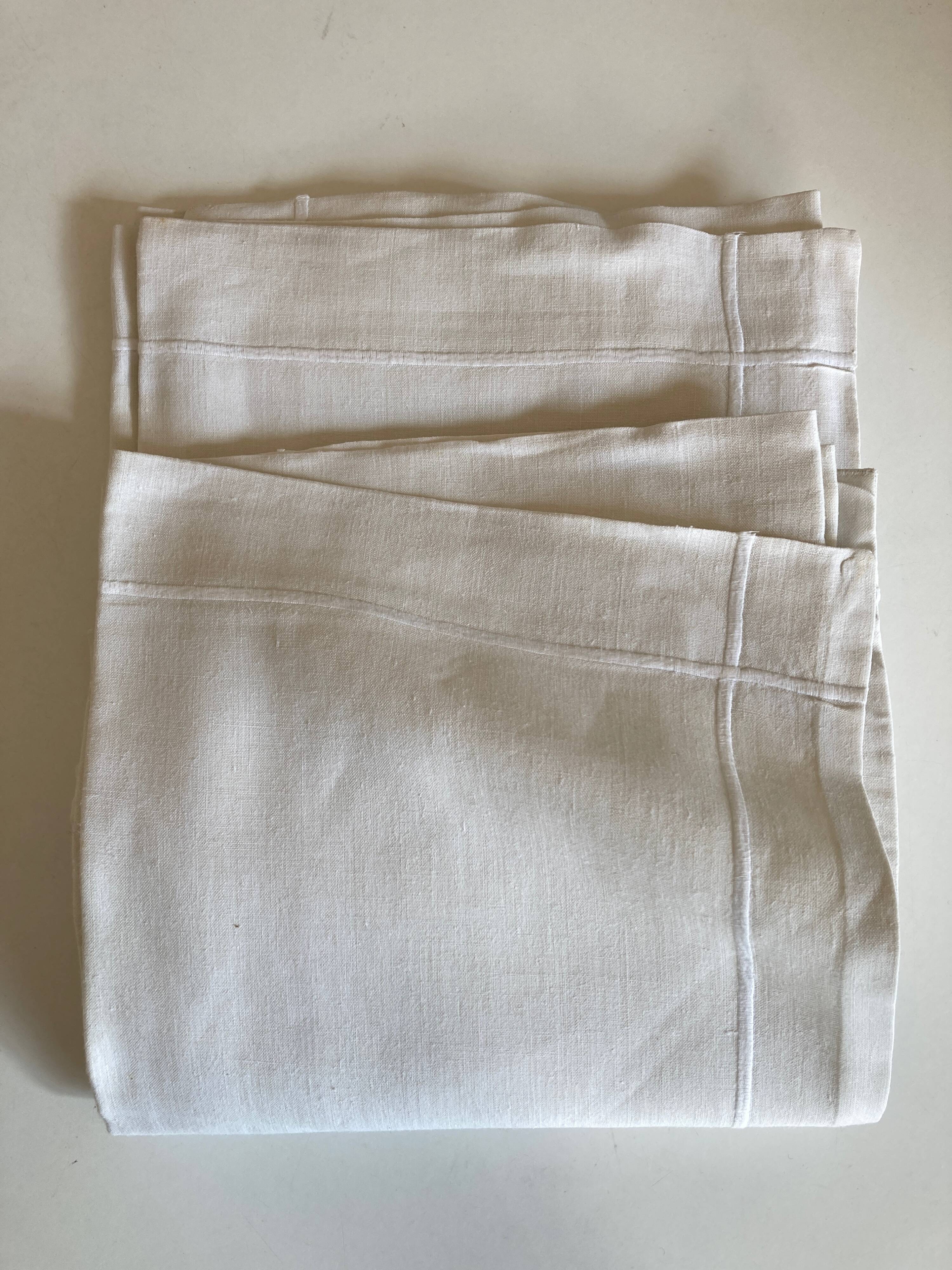 Pair of pillowcases of linen canvas trousseau 1960 modernist reserve linen