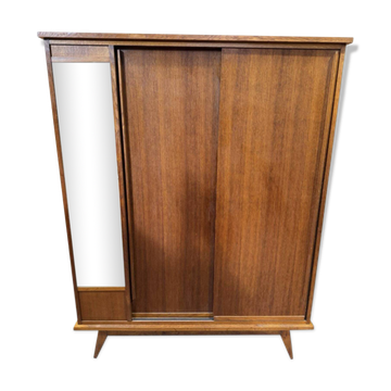 Vintage sliding door wardrobe with mirror - 1970s